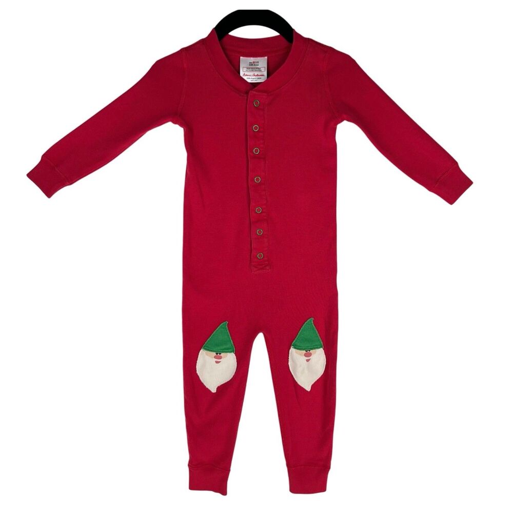 Hanna Andersson Size 80 18-24M Pajamas Christmas Red Santa Long Johns Sleeper
